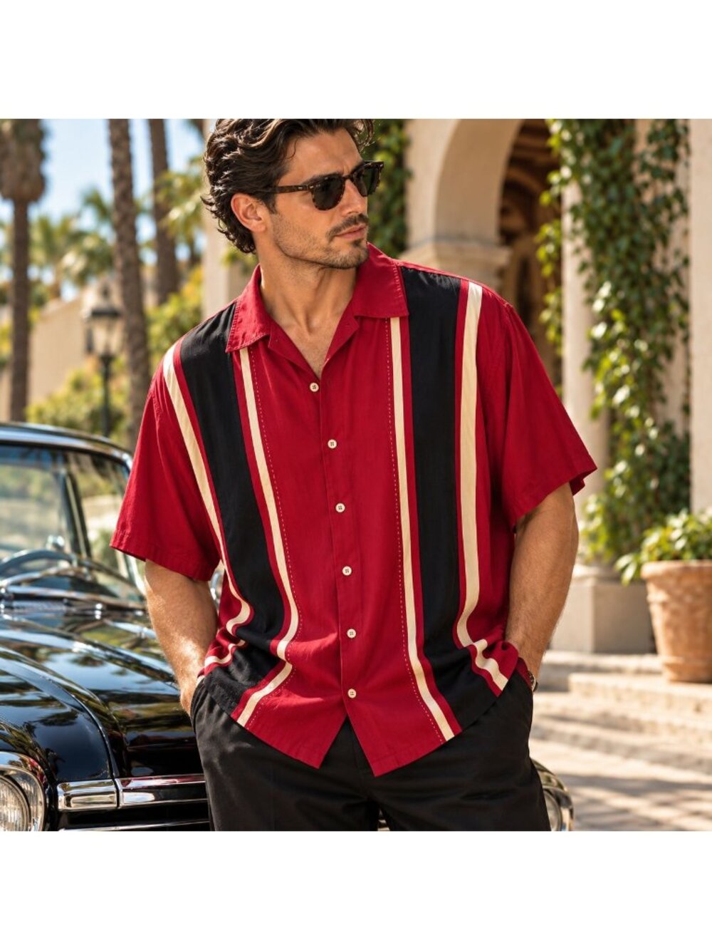 Nat Nast Men 2x Luxury Originals Mob Boss Retro Bowling Shirt Red Black Striped